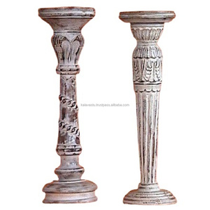 Nuevo portavelas de pilar de madera hecho a mano de Kalavastu para arte y coleccionable - Product Image 1