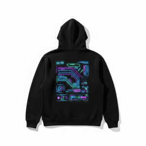 Sweat-shirt à capuche noir pour homme avec imprimé circuit néon, coupe classique, style streetwear, logo sur le devant, vêtement d'automne - Product Image 4