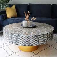 Table basse de designer en os incrusté, faite à la main, de luxe, table centrale personnalisée, mobilier moderne pour salon, décoration artisanale incrustée