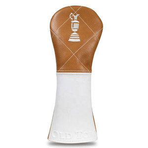 MAKUM INTERNATIONAL Funda para la Cabeza del Palo de Golf Old Tom, de Cuero Marrón y Blanco, con Logotipo Grabado, Cierre Elástico Duradero y Autoadhesivo - Product Image 2