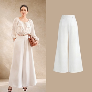 Women's Modern Elegant <b>White</b> High Waist Wide Flared Leg Full Length Anti-Wrinkle Spandex/Polyester Casual Office Pants OEM/ODM - Product Image 1