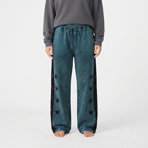Custom <b>Women</b>’s Acid Wash Star Print Side Stripe Oversized <b>Baggy</b> <b>Jogger</b> Pants Wide Leg Cotton Sweatpants Casual Streetwear - Product Image 1