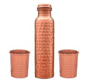 Juego de Botella de Agua de Cobre 100% Puro y Hecho a Mano, 1L, Hermético, sin Costuras, con 2 Vasos de Cobre, Diseño Personalizado, Portátil, de la India - Product Image 3