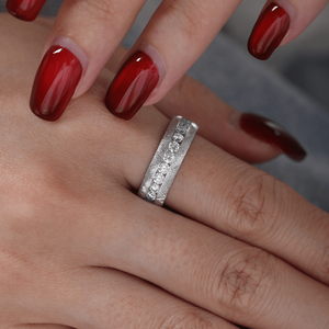 Timeless 2.5mm Round Lab Grown Diamond 14K Solid White <b>Gold</b> <b>Ring</b> Luxury 11-Stone Channel <b>Set</b> Florentine Finish Men's Wedding - Product Image 3