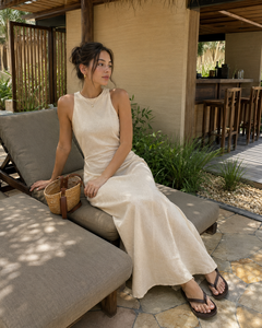 Elegante Vestido Maxi de Algodón para Mujer, Estilo Casual para Vacaciones, Cuello Redondo, Sin Mangas, Espalda Descubierta, Transpirable, Cintura Natural, Corte Recto - Product Image 4