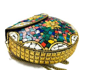 Nouveau design de sacs métalliques à la mode vintage Pochette en cuir denim à motif de mosaïque colorée en pierre bleue Pochette de soirée attrayante - Product Image 1