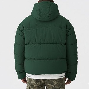 Men's Green Hooded Quilted Jacket Stand Collar Waterproof Windproof Zipper Front <b>Thick</b> Worsted Cotton Filled <b>Winter</b> Casual <b>Coat</b> - Product Image 6