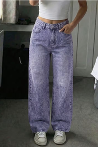 Jeans de Mezclilla de Cintura Alta y Pierna Recta para Mujer, Marca TRIBON SPORTS, Sin Elasticidad, Lavado Medio, Casuales, Largos - Product Image 6