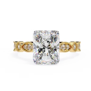 Bague de fiançailles en diamant de laboratoire taille radiant 3 carats, or massif 18 carats, certifiée IGI, VVS E-F, avec accent rond vintage, bague fine - Product Image 1