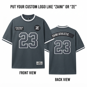 เสื้อฟุตบอลอเมริกันชาย ผ้าโพลีเอสเตอร์พรีเมียม อินเตอร์ล็อค 180 GSM สีชาร์โคลขาว แต่งลายปักแบบ Tackle Twill โลโก้สั่งทำได้ ทรงแอธเลติก - Product Image 1