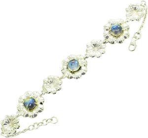 Bracelet en argent sterling 925 avec pierre de lune arc-en-ciel naturelle sertie, chaîne vintage à maillons pour femme, bijoux à porter au quotidien - Product Image 5