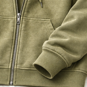 Sudadera con Capucha y Cremallera para Hombre, Color Verde Oliva, Corte Regular, Estilo Casual para Otoño, 100% Algodón, Transpirable, Diseño Sólido de Punto - Product Image 6
