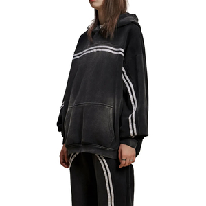Sweat à capuche d'hiver oversize en molleton de coton, coupe carrée, avec poche, design minimaliste, ourlet côtelé, coupe décontractée, style urbain - Product Image 3