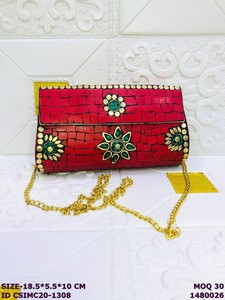 Craftstages International Luxury Mix Colour Clutch Purse | Handcrafted Metal Evening Sling Bag Chain Strap Flap Closure 1-1.9L - Product Image 3