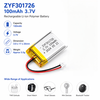 Batterie au lithium polymère de haute qualité 3,7 V 100 mAh 301726, batterie Lipo rechargeable avec PCM pour capteurs médicaux et micro-appareils
