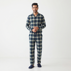 Men's <b>Plaid</b> Printed Cotton <b>Pajama</b> Set Full Sleeve Turn-down Collar Breathable Winter Loose Fit Side Pockets Streetwear 2-in-1 - Product Image 1