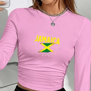 Camiseta de Manga Larga para Mujer con Estampado de Bandera de Jamaica Estilo Y2K Grunge, Tejido de Punto - Product Image 4