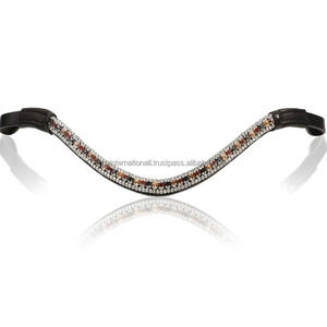 Top Grain Cow Leather Horse Brow Bands in Multicolor Crystals Luxury 3 Row Multicolor Pearl & Crystals Bling <b>Bridle</b> Brow Band - Product Image 1