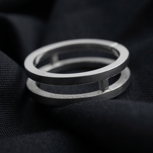 Solid 925 Sterling <b>Silver</b> Platinum Plated Trendy Minimalist Double Line <b>Ring</b> Modern Geometric Statement Band Simple Everyday - Product Image 1