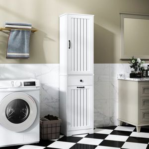 White <b>Laundry</b> Cabinet with 1 <b>Storage</b> Cabinet and 1 Drawer Multi-Use Hampers Solution - Product Image 1