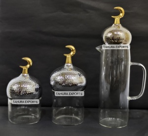 Pot de rangement en verre fait main, style luxe 2026, attrayant, pour la décoration de table du Ramadan, nouveau style avec couvercle en forme de minaret et pichet pour l'Aïd - Product Image 3