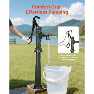 Pompa Manuale Antica in Ghisa per Acqua, Sollevamento Massimo 20 piedi, con Connessione NPT 1-1/4, Pompa a Secchio per Pozzo con Base Rialzata - Product Image 4