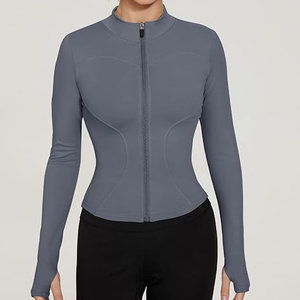 Women's Full-Length <b>Zip</b>-<b>Up</b> Workout <b>Jacket</b> Sweat-Wicking Breathable Spandex/Polyester Fabric Four-Way Stretch for Running Yoga - Product Image 1