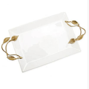 Plateaux de service en bois avec poignées pour chocolats, desserts et snacks, base en bois, plateau de service alimentaire en acier inoxydable martelé - Product Image 6