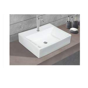 Exclusivo lavabo rectangular de cerámica para colgar en la pared, 500x405x125mm, blanco brillante, con medio pedestal. - Product Image 1
