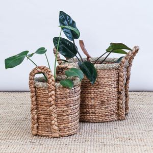Ensemble de paniers de rangement circulaires multifonctionnels en jacinthe d'eau tressée, style moderne et écologique - Product Image 3