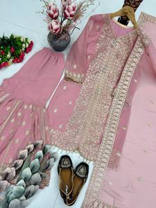 ZAIN EXPORT NEW DESIGNER HEAVY FAUX GEORGETTE Women's Sharara <b>Suit</b> Set Traditional Salwar Kameez Sequins <b>Fancy</b> Latkan Lace - Product Image 5