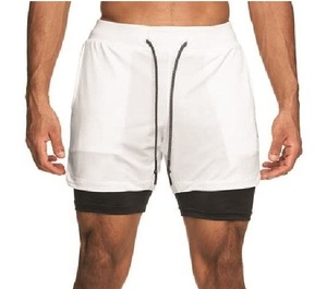 Shorts de sport blancs de style actuel avec cordon de serrage, vente en gros, shorts de sport légers pour homme, séchage rapide, respirants - Product Image 1