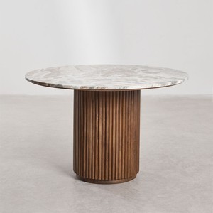 Table à manger ronde Vandana Hexa Zenova en pierre naturelle et bois de manguier Giselda - Product Image 3