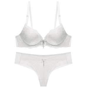 Women's White Lace Embroidered Seamless Strapless <b>Bra</b> and Bikini Panties Wire-Free Breathable Eco-Friendly Lingerie Set - Product Image 1