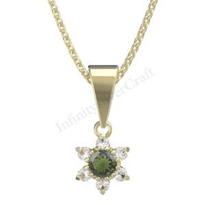 Pendentif en tourmaline naturelle taillée en forme de fleur avec accents de diamants, collier avec chaîne en or - Product Image 4