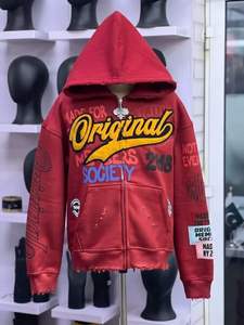 Original Members Society Zip-Up Hoodie Men's Streetwear Oversized Hooded Sweatshirt with Graphic Print and Pockets - Product Image 5