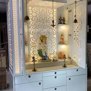 Temple hindou traditionnel en bois de teck massif avec dômes, style Dwarakadish, finition blanche, unité de prière en bois. - Product Image 3