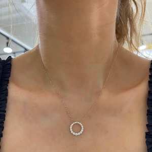 Colliers pendentifs cercle en or massif 14K avec diamants de laboratoire taille ronde pavé, bijoux de déclaration pour usage quotidien, chaînes superposées de 16 pouces - Product Image 2