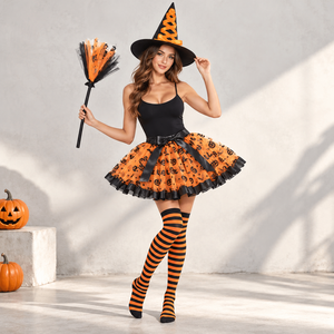 Conjunto de Disfraz de Bruja de Halloween para Mujer, Sombrero Puntiagudo Clásico, Falda de Tul con Escoba, Disfraz para Fiesta de Cosplay, Venta al por Mayor - Product Image 1