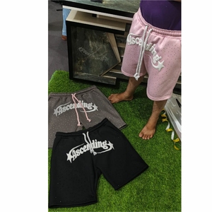 Pantalones Cortos de Algodón 100% de 450 Gsm para Hombre con Logotipo de Pedrería, Diseño Gráfico Personalizado con Estampado Puff - Product Image 4