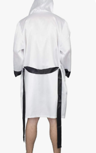 HAWK SPORTS INDUSTRIES Robe de boxe à capuche blanche avec bordure noire en polyester, durable, confortable, pour toutes les saisons, robe d'entraînement - Product Image 3