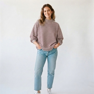 Wholesale Manufacture <b>Women</b>’s Baggy Mock Neck Fleece <b>Top</b> Soft Warm Long Sleeve Contemporary Casual Apparel - Product Image 1