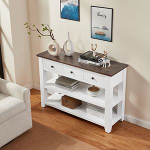 Consolle in Legno Massello di Pino dal Design Retrò con Ripiani Aperti e Gambe per Arredamento Soggiorno - Product Image 3