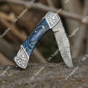 Hot Selling Industrial/DIY Grade Damascus Steel Bevel Razor Sharp Back <b>Lock</b> Folding Camping Pocket Knife EDC Utility ODM/OEM - Product Image 4