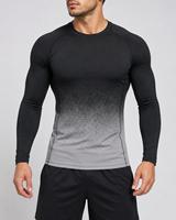 Rashguard à manches longues pour homme, col rond, couleur dégradée noire, séchage rapide, respirant, spandex, polyester, anti-UV, respectueux de l'environnement