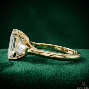 9k 10k 14K18k Yellow Gold Baguette Cut Lab Grown Diamond Engagement <b>Ring</b> Baguette Side Stones Women Three Stone Bridal IGI - Product Image 2