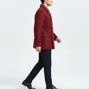 Winter Warm <b>Men's</b> Business Woolen Trench Jacket <b>Overcoat</b> Pea Coat Trending Red Minimalist Button Closure Coats - Product Image 4