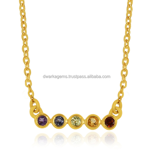 Top vente classique 925 argent sterling plaqué or naturel multi pierre couleur pierres précieuses collier bijoux - Product Image 1