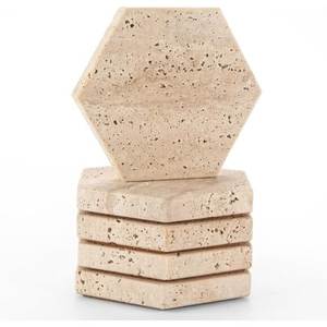 Ensemble de sous-verres tendance en travertin beige, 6 pièces, forme hexagonale, pierre naturelle, design empilable, sous-verres pour boissons, décorations de table, ensemble cadeau - Product Image 1