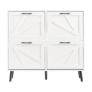Mobile contenitore con anta a battente a maniglia singola, 4 cassetti ribaltabili, in metallo nero, melaminico, truciolato e legno massello nero, con gambe affusolate - Product Image 5